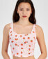 ფოტო #3 პროდუქტის Juniors' Cropped Strawberry-Print Top