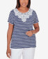 Фото #1 товара Petite Classic Neutrals Lace Neck Striped Split Hem T-shirt
