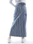 Pieces denim maxi skirt with cargo pockets in blue stripe