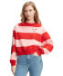 Фото #1 товара Women's Striped Letterman Crewneck Cotton Sweatshirt