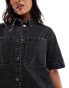 ASOS DESIGN Petite short sleeve denim shirt dress in washed black