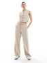 Фото #3 товара Miss Selfridge relaxed pull on trouser in beige pinstripe co ord