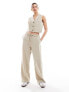 Miss Selfridge relaxed pull on trouser in beige pinstripe co ord 32 - фото #3