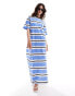 ASOS DESIGN oversized midaxi t-shirt dress in blue stripe Полоса, 36 - фото #7