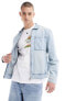 Фото #7 товара River Island zip through denim jacket in light blue