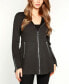 Black Label Women's Faux-Leather Collared Sweater Jacket