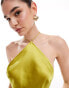 Фото #3 товара ASOS DESIGN satin halter maxi dress with shaped back detail in chartreuse