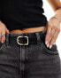 Pieces leather look chunky gold buckle belt in black