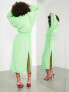 Фото #2 товара ASOS EDITION crystal sequin wrap midi dress with blouson sleeve in lime green