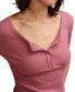 ფოტო #4 პროდუქტის Women's Ribbed Scoop-Neck Henley T-Shirt