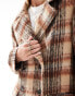 Brave Soul faux wool check overcoat in brown & rust