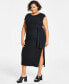 ფოტო #1 პროდუქტის Trendy Plus Size Ribbed Cap-Sleeve Belted Dress, Created for Macy's