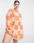 Daisy Street Plus long sleeve mini smock dress in burnt orange bandana print