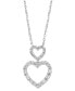 ფოტო #3 პროდუქტის EFFY® Diamond Round & Baguette Double Heart Pendant Necklace (1/4 ct. t.w.) in 14k White Gold, 17-1/2" + 1/2" extender