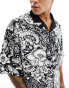 ASOS DESIGN boxy oversized revere shirt in black and white floral print