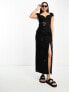 ASOS DESIGN Tall butterfly cutwork sweetheart neck midi dress with button detail in black