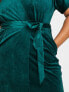 Closet London Plus kimono sleeve velvet midi dress with wrap tie in emerald