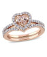 Фото #1 товара Morganite and Diamond Heart Halo interlocking Bridal Ring Set