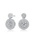 Sterling Silver with Rhodium Plated Clear Round Cubic Zirconia Thick Halo Drop Earrings