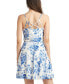 Juniors' Printed Strappy-Back Eyelet Fit & Flare Dress