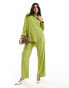 4th & Reckless satin flared sleeve oversized shirt co-ord in lime