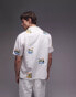 Фото #2 товара Topman short sleeve square embroidered shirt in ecru