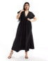 Фото #1 товара ASOS DESIGN Curve v neck short sleeve broderie midi dress in black