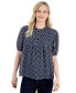 ფოტო #1 პროდუქტის Women's Circle-Print Pintuck Short-Sleeve Popover Top