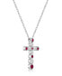 Фото #2 товара Macy's sterling Silver modern 7/8 (ct. t. w.) Alternating Created Red Ruby and Created White Sapphire Bezel Set Cross Pendant Necklace