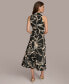 Фото #6 товара Donna Karan Women's Floral-Print Mock-Neck Midi Dress