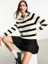 Фото #1 товара ONLY high neck zip detail jumper in cream and black stripe