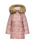 Girl's Faux Fur Trim Warm Winter Parka Coat with Cinch Waist, Kids