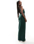 Vesper exclusive one shoulder cut out detail front spilt maxi dress in forest green