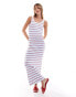 ASOS DESIGN ribbed scoop back midaxi dress with button detail in blue stripe Серый, 40 - фото #1