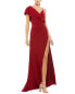 Фото #1 товара Mac Duggal Asymmetric Jersey Ruffled Cap Sleeve Gown Women's