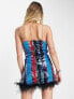 Amy Lynn multi striped sequin mini dress with feather trim