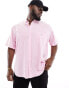 Фото #3 товара Polo Ralph Lauren Big & Tall icon logo short sleeve stripe seersucker shirt classic oversized fit in pink/white