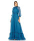 ფოტო #1 პროდუქტის Women's Chiffon Ruched Illusion Raglan Sleeve Ruffled Gown