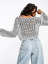 Фото #7 товара ASOS DESIGN metallic open knit slash knit top with angel sleeves in silver