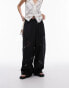 Фото #1 товара Topshop linen lace insert elasticated wide leg trouser in black