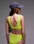 Topshop mix and match crinkle plunge cami bikini top in lime Зеленый, 34 - фото #3