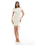 Фото #4 товара ASOS DESIGN linen bardot bias cut mini dress with waist gathers in oatmeal