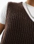 Фото #3 товара ASOS DESIGN knitted relaxed fisherman rib v neck tank in brown