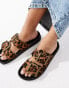 Pull&Bear flatform leather sandals in leopard print