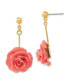 Фото #1 товара Lacquer Dipped Pink Real Rose Gold-tone Dangle Post Earrings