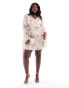 ASOS DESIGN Curve long sleeve lace insert ruffle mini dress with cut out in blush floral print Blush geblümt, 52 - фото #3