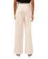 Women's Linen Blend Faux Leather Trimmed Wide Leg Pleated Trousers