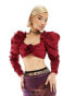 Labelrail x Dyspnea corsage detail puff sleeve rococo cropped blouse in oxblood