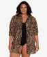 ფოტო #1 პროდუქტის Plus Size Cotton Leopard-Print Camp Shirt Cover-Up