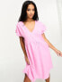 Фото #3 товара Pieces Petite linen v-neck mini dress in pink